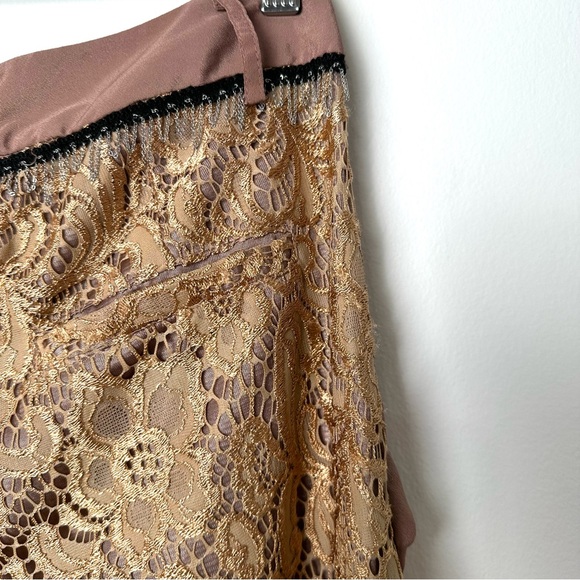 Lanvin Copper Lace Overlay Cropped Pants with Chain Belt and Ruffled Pockets - Picture 9 of 11